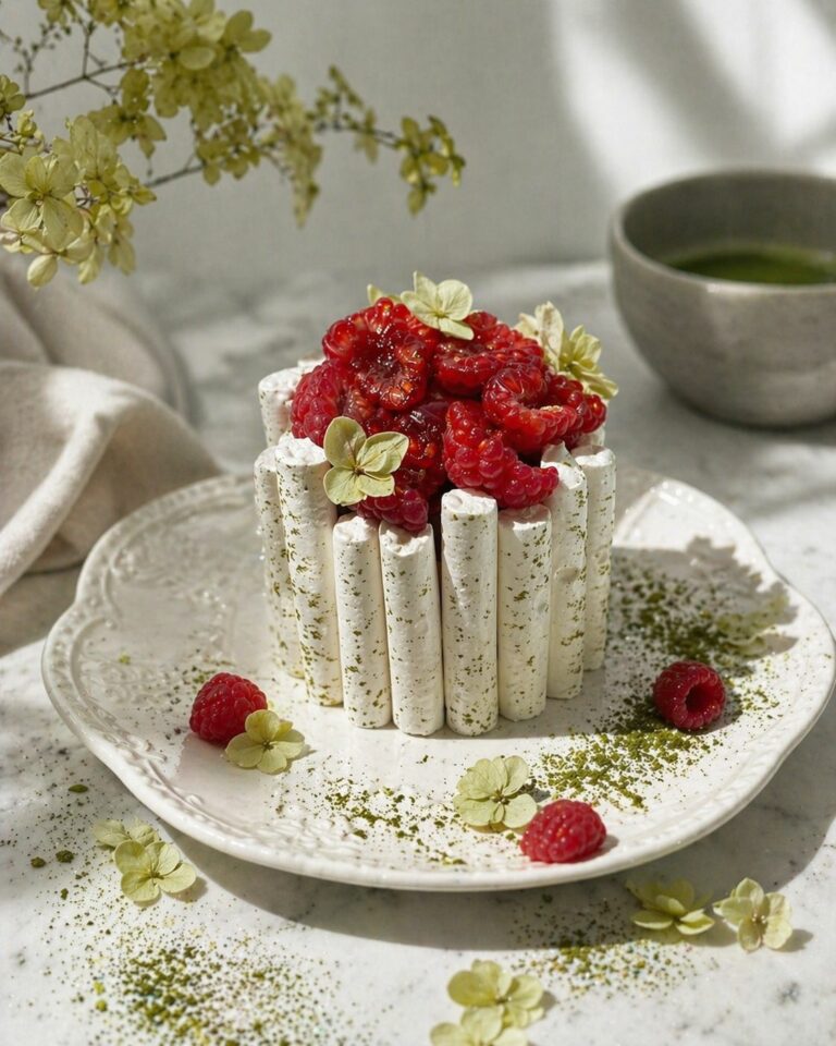 Pavlova framboise-rose et thé matcha