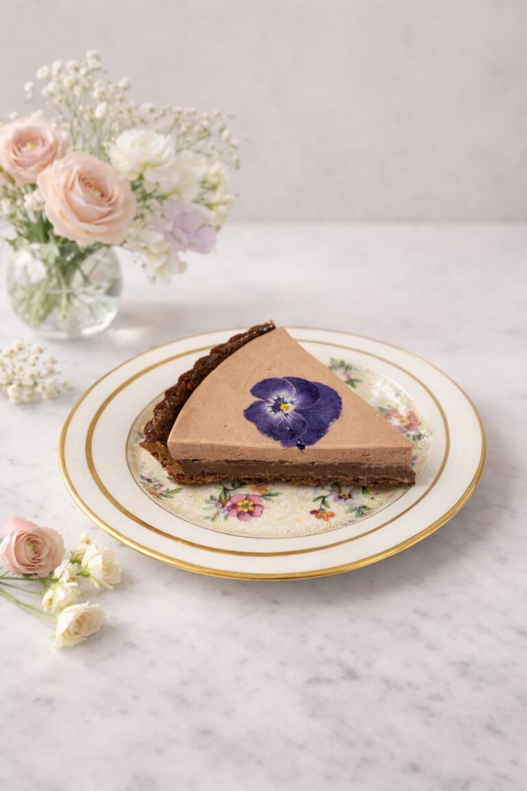 Tarte chocolat et pétales de fleurs